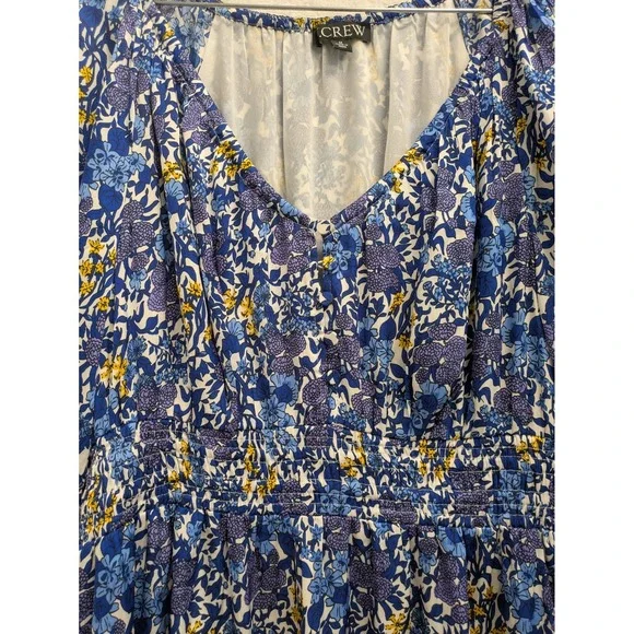 J. Crew‎ Floral Print Puff Sleeve Midi Dress Blue Yellow Womens Size M - Picture 5 of 10